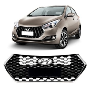 GRADE FRONTAL HB20 18/19/20 PRETA COM FRISO CROMADO